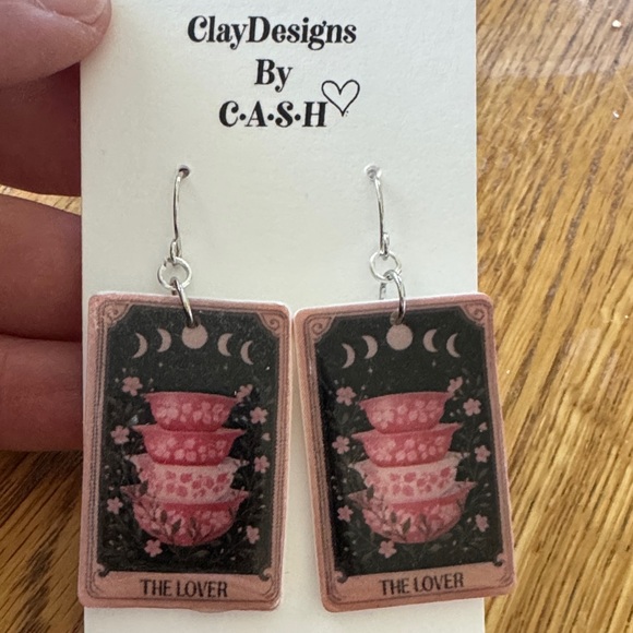 Jewelry - Pink and Black Pyrex  Earrings